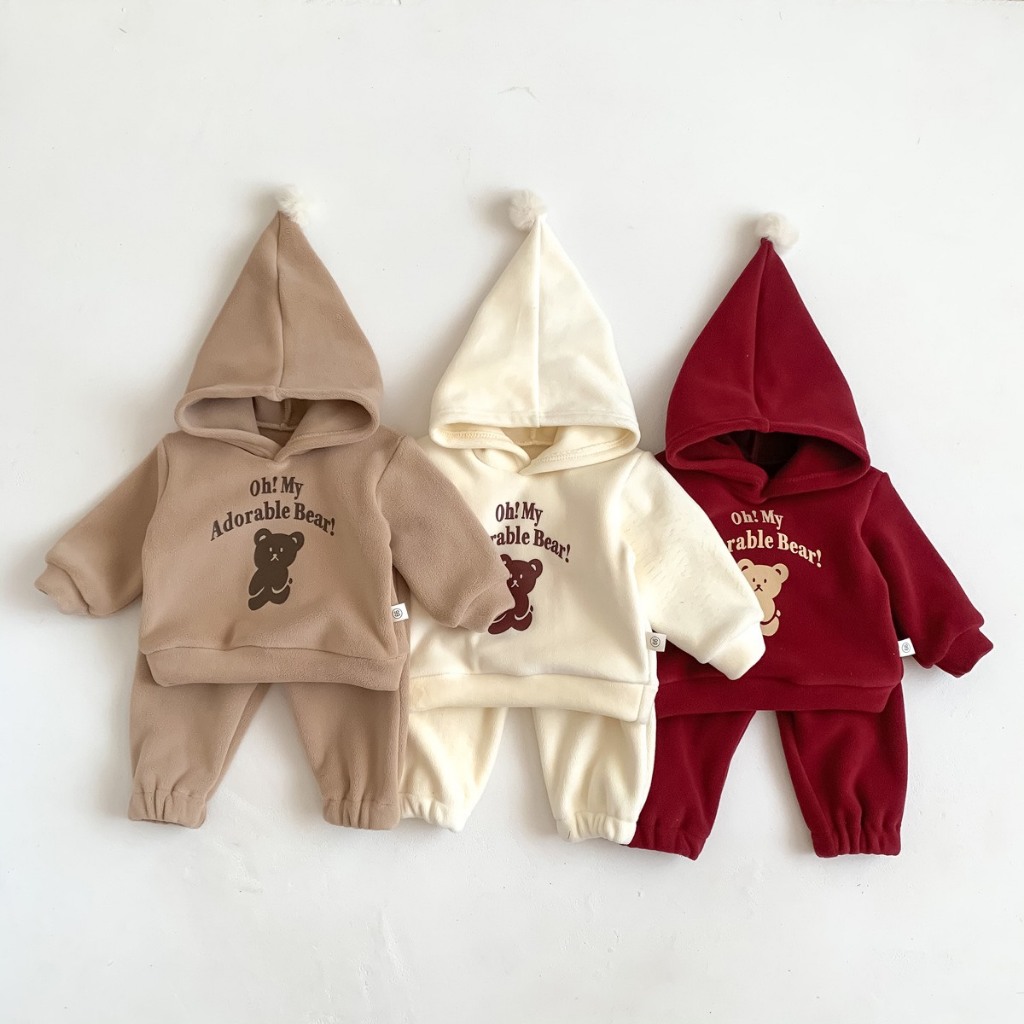Bộ nỉ hoodie dài tay có mũ gấu nâu cho bé 8-18kg Namkidshop