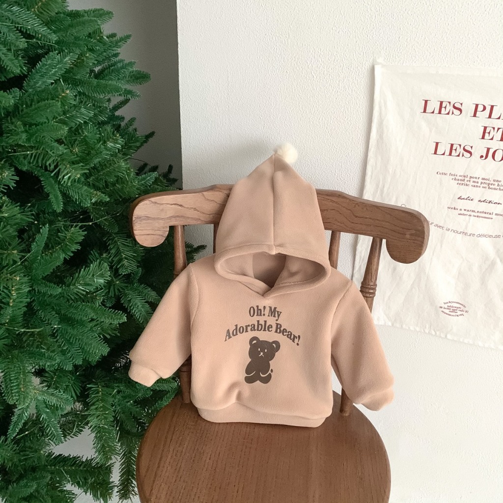 Bộ nỉ hoodie dài tay có mũ gấu nâu cho bé 8-18kg Namkidshop