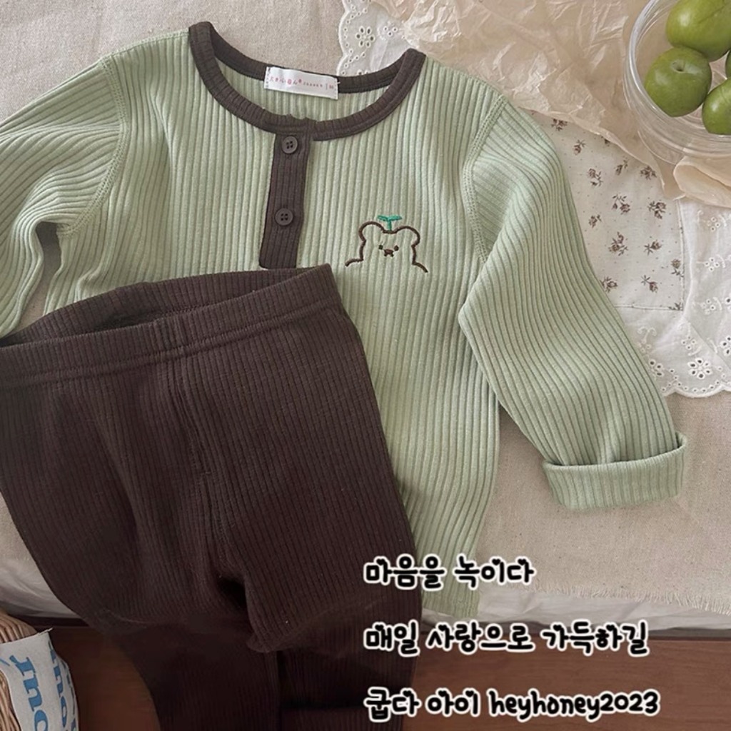 Bộ len tăm cổ màu thêu hình thu đông cho bé 6-16kg Namkidshop