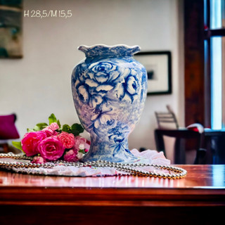 BST Bình Cắm Hoa Men Lam Vẽ Hoa Hồng 3D Siêu Đẹp, Bình Hoa, Lọ Hoa Men Lam Gốm Bát Tràng Vẽ Tay Thủ Công, Gốm Bát Tràng