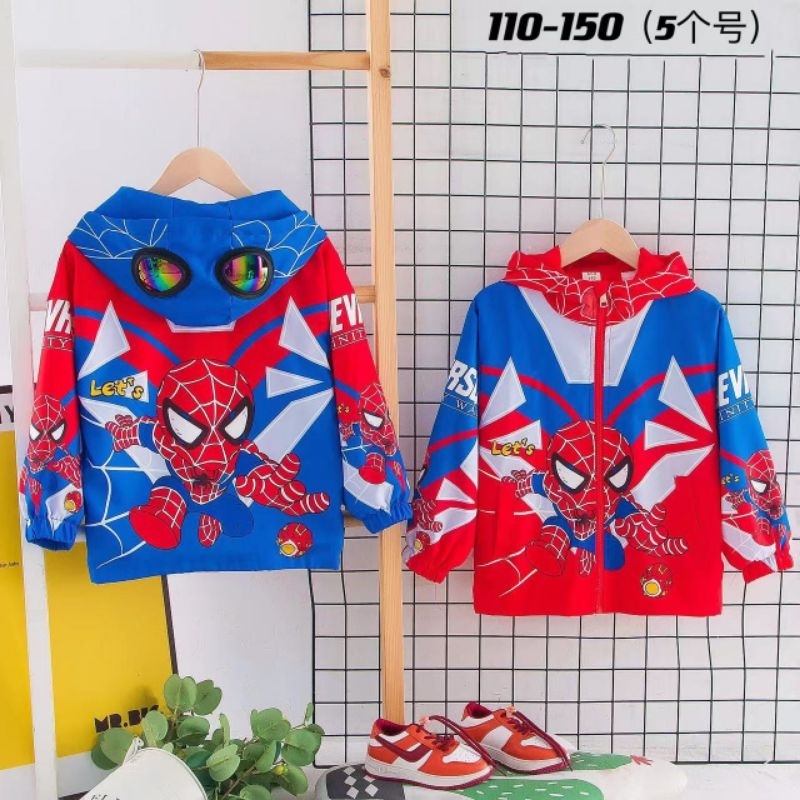 Áo khoác gió nhện lót lưới, lót lông nhung 3-7 tuổi có mắt kính siêu xịn