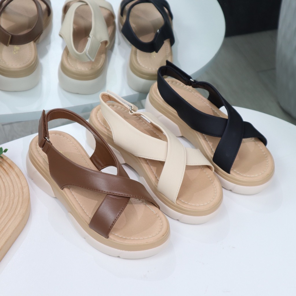 GIÀY SANDAL QUAI CHÉO ĐẾ BẰNG CAO 3CM ĐẾ KHÁNG NƯỚC C162 HACHI SHOES