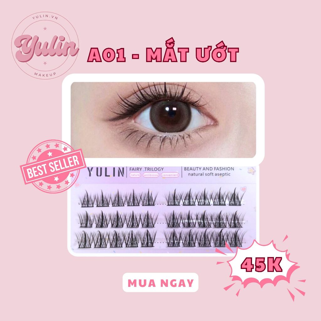 Mi giả tách sợi siêu mảnh và tự nhiên YULIN mã A01, mi tách sợi tặng kèm keo và kẹp lấy