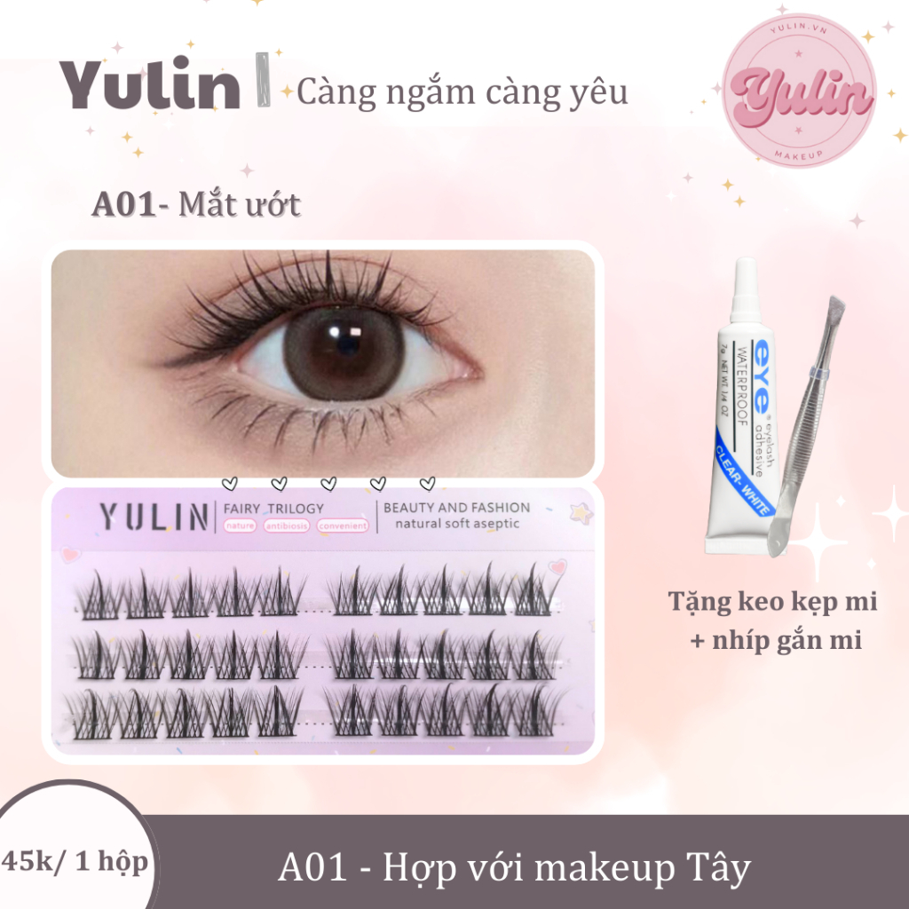 Mi giả tách sợi siêu mảnh và tự nhiên YULIN mã A01, mi tách sợi tặng kèm keo và kẹp lấy