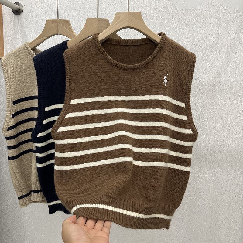 Áo gile len kẻ ngang thêu ngựa sát nách 2023