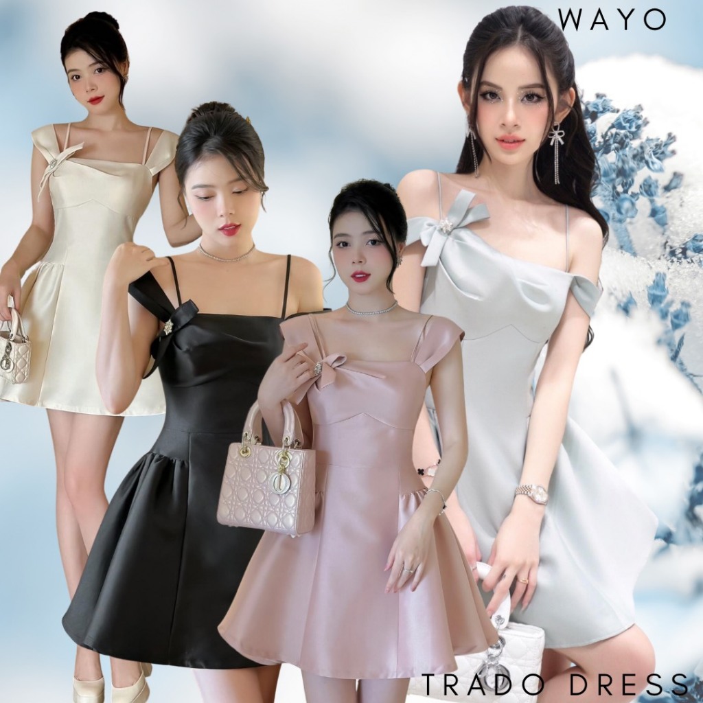 Đầm WAYO thiết kế hai dây phối nơ dáng ngắn xoè dự tiệc sang trọng