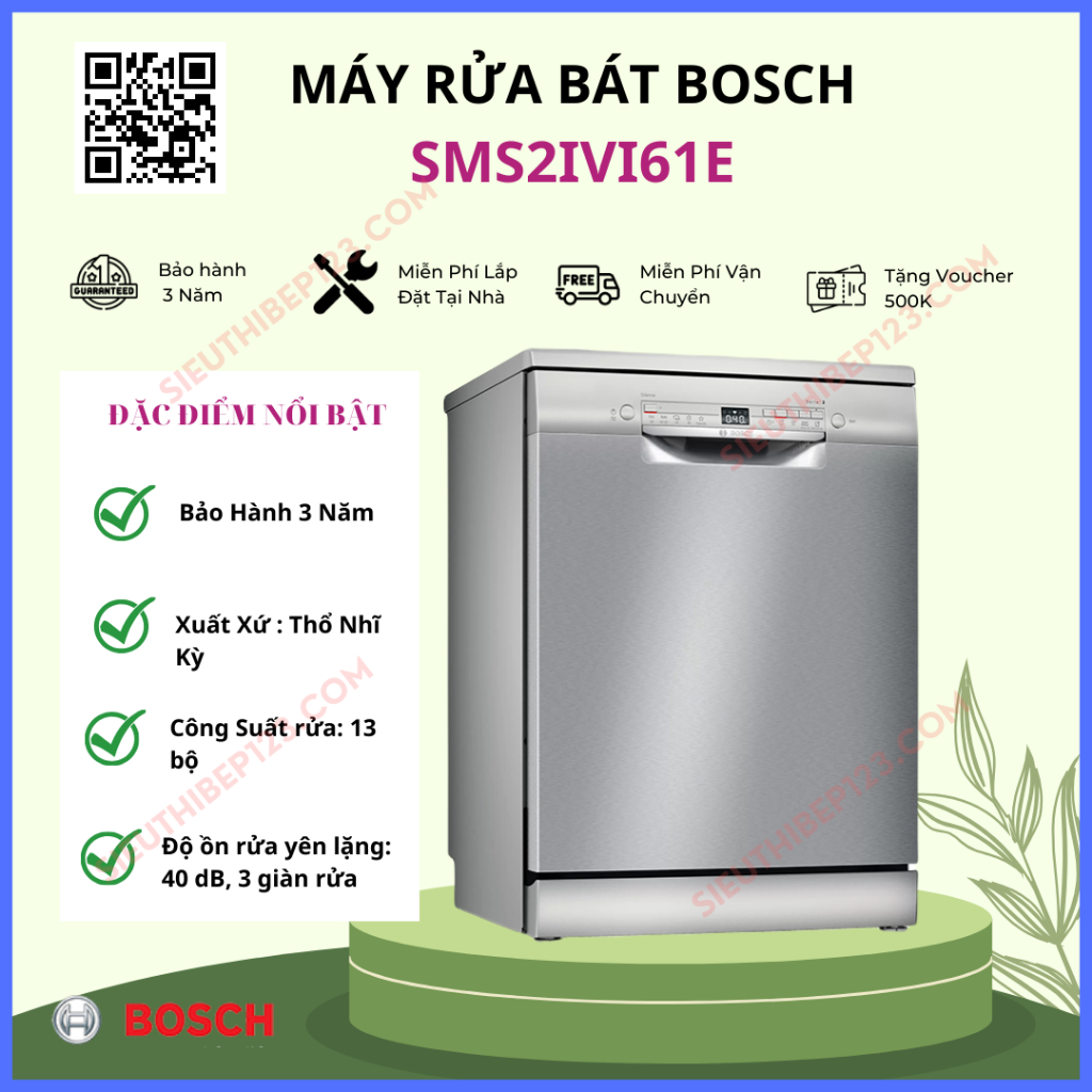 Máy rửa chén bát Bosch SMS2IVI61E kết nối thông minh Home Connect nhập khẩu Thổ Nhĩ Kỳ