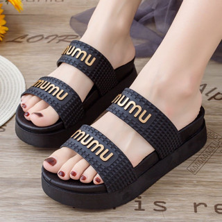 Dép nữ quai ngang, độn đế 4cm cao su non đúc nguyên khối