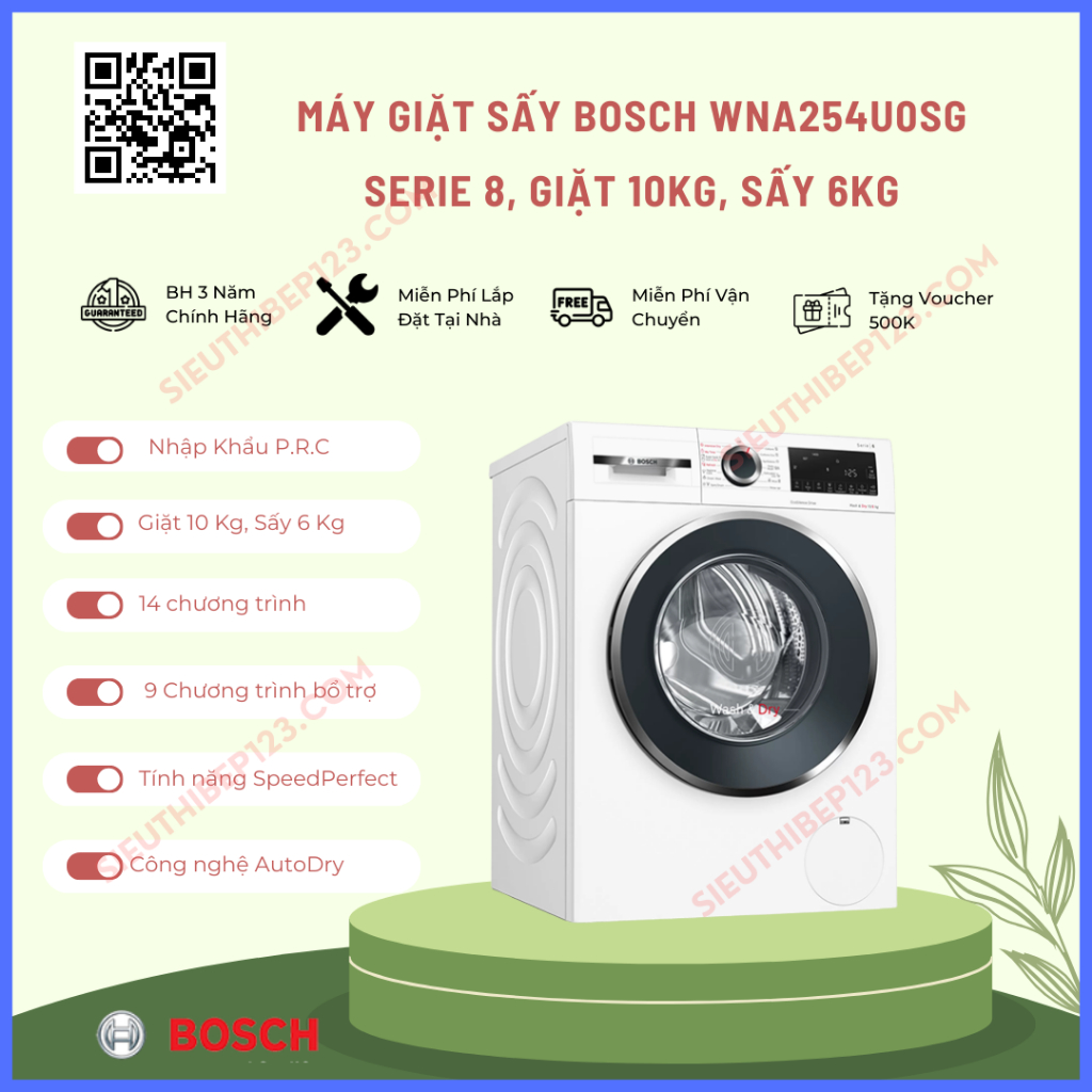 MÁY GIẶT SẤY BOSCH SERIE 6 WNA254U0SG 10/6KG 1400RPM ANTISTAIN