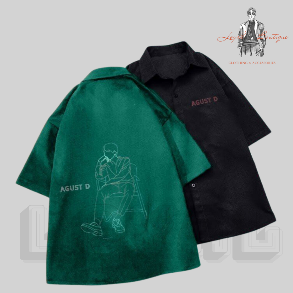 Áo sơ mi LOYAL ngắn tay họa tiết AGUST D thời trang Hàn Quốc 2023 cho nam nữ