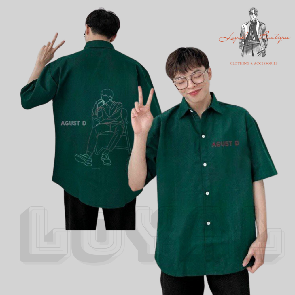 Áo sơ mi LOYAL ngắn tay họa tiết AGUST D thời trang Hàn Quốc 2023 cho nam nữ