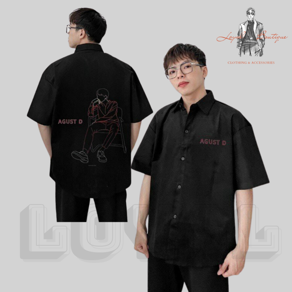 Áo sơ mi LOYAL ngắn tay họa tiết AGUST D thời trang Hàn Quốc 2023 cho nam nữ