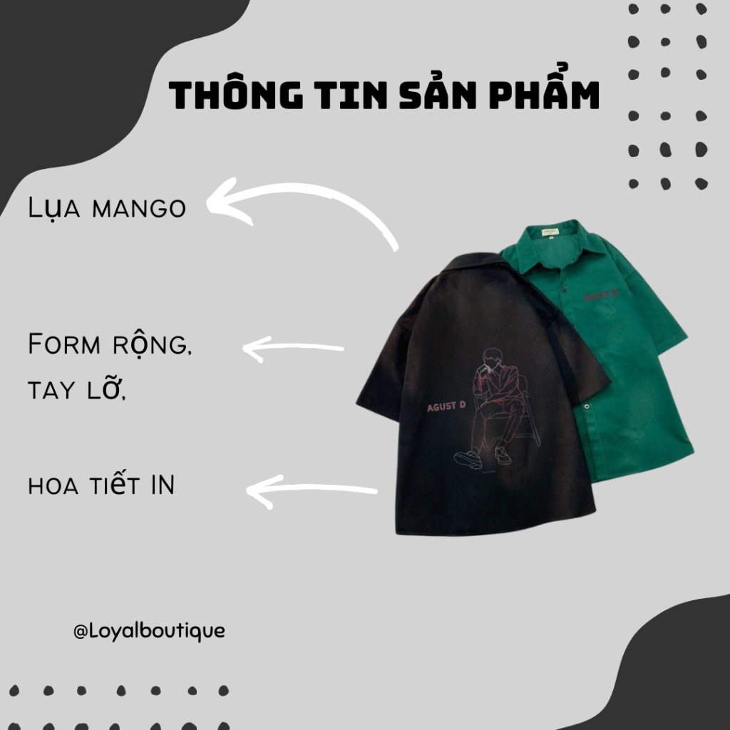 Áo sơ mi LOYAL ngắn tay họa tiết AGUST D thời trang Hàn Quốc 2023 cho nam nữ