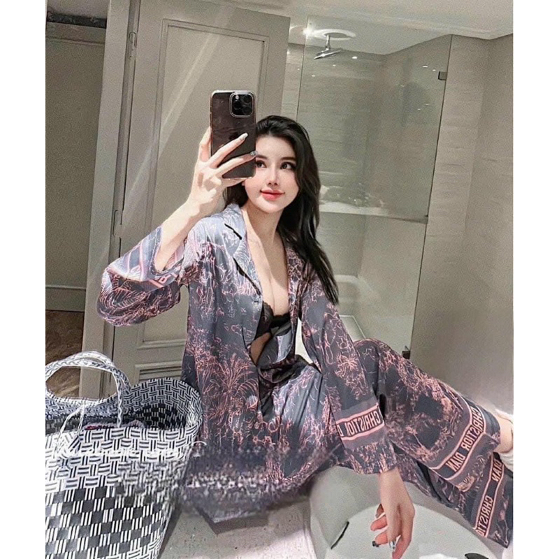 Bộ Lụa Mặc Nhà Pijama Nữ Dài Tay Chất Lụa Cao Cấp Mát Mềm Mịn ELSA PIJAMA