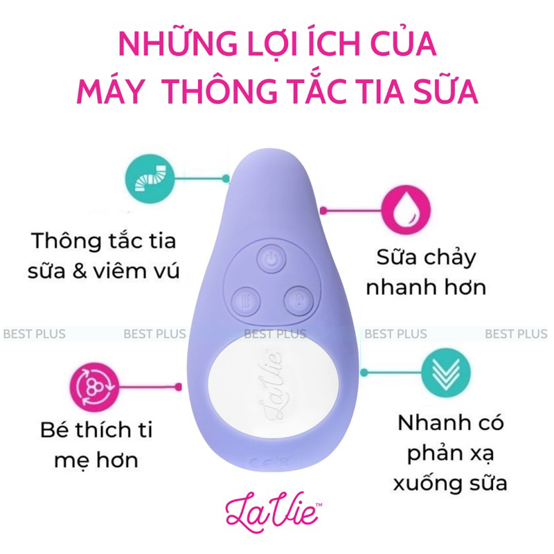 Máy Thông Tắc Tia Sữa Có Nhiệt Làm Ấm Lavie Tím 3 in 1 Massage Thông Tia Tại Nhà Tự Làm Dễ Dàng An Toàn Kích Sữa Mẹ