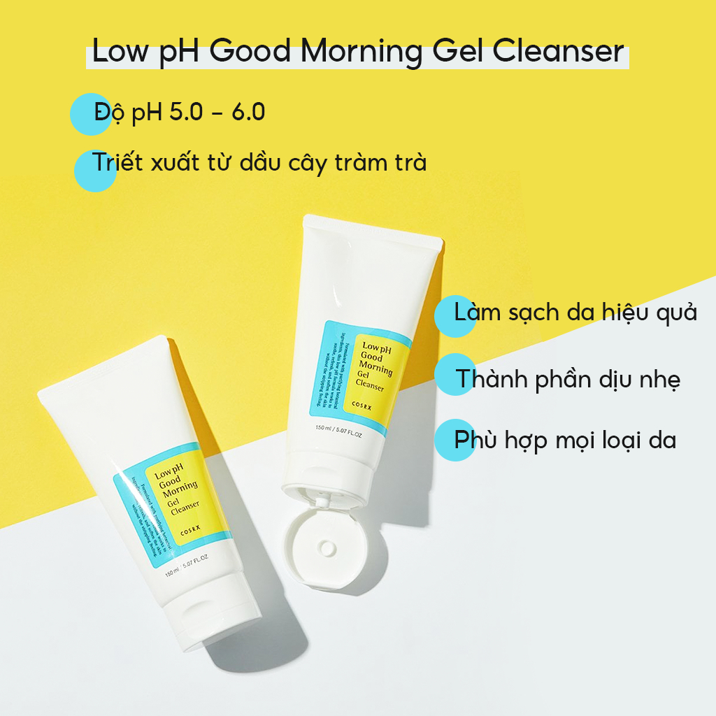 Sữa rửa mặt Cosrx Good Morning Gel Cleanser dạng gel chiết xuất trà xanh độ pH thấp - Combo 2 tuýp 150ml