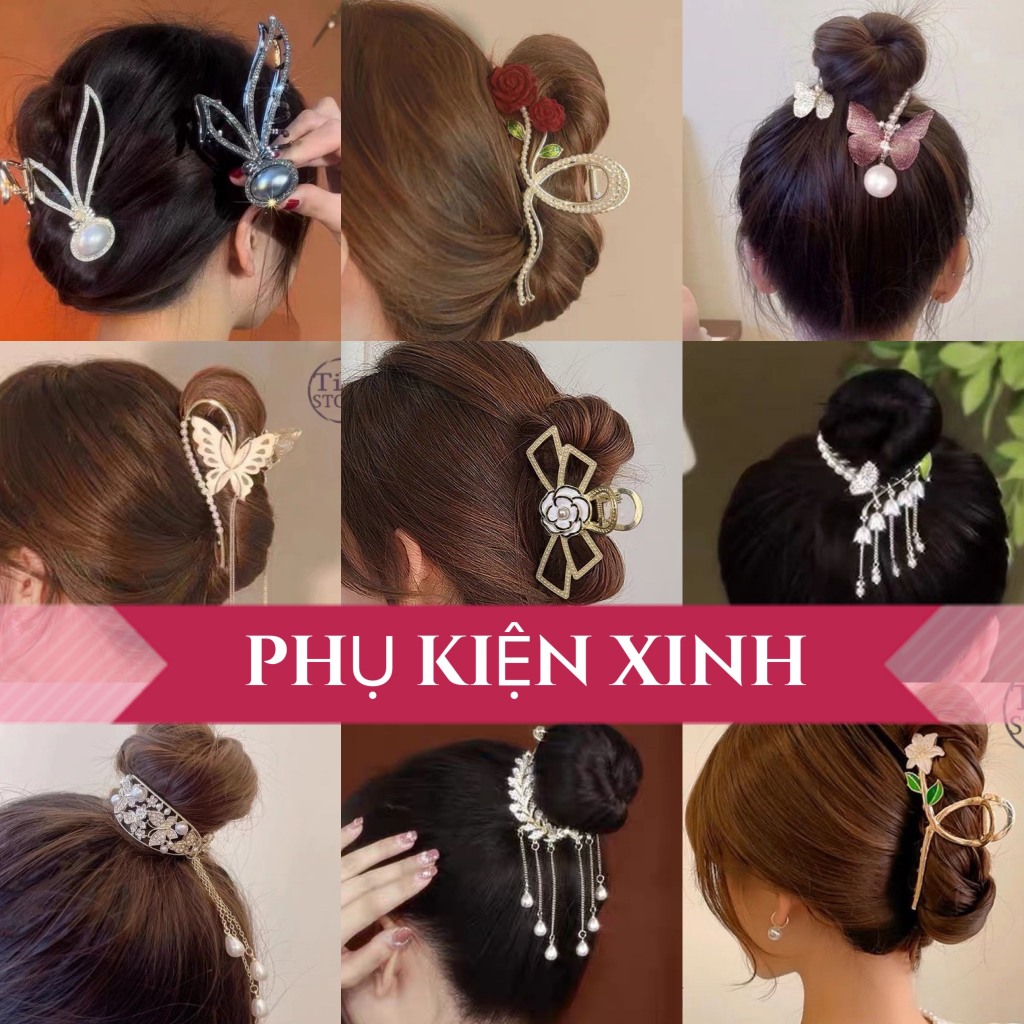 Kẹp tóc búi tóc kim loại 2023 hot trend PKX phong cách hàn quốc chơi tết