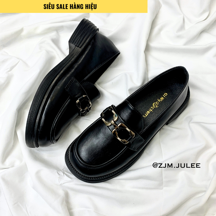 Giày loafer nữ đế cao 5cm PD-L525 bản khuy ngang cao cấp fullbox