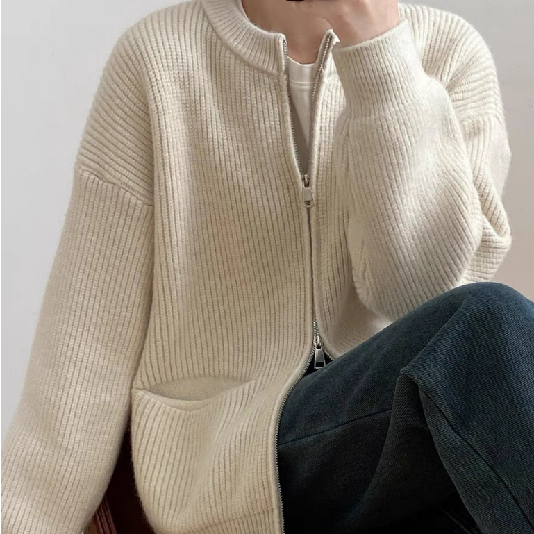 Áo Khoác Len Tay Dài Cổ Tròn Dáng Dài Trơn Basic Phối Khóa Xẻ 2 Kiểu Mẫu Hot Hàng Qc