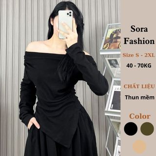 Áo Lệch Vai Nữ Cổ Thuyền Sora,Áo Trễ Vai Tay Dài Cổ Đổ Chất Liệu Thun Mềm Hàn Quốc 99