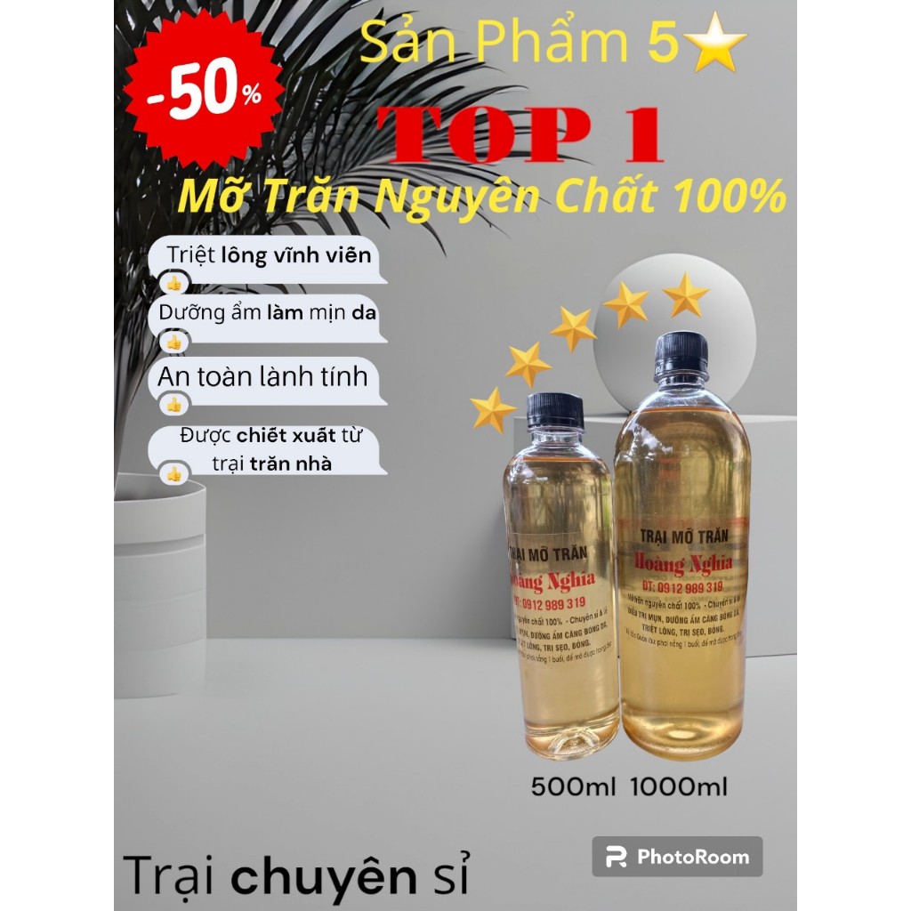 Mỡ trăn triệt lông nguyên chất chai 1 lít, triệt lông sau khi dùng Kem tẩy lông và Sáp wax lông, mờ rạn, sẹo