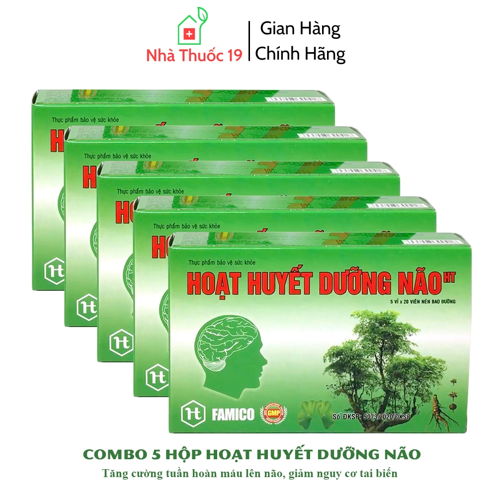 COMBO 5 Hộp Hoạt Huyết Dưỡng Não HT, Hỗ Trợ Hoạt Huyết, Tăng Cường Trí Nhớ, Giảm Nguy Cơ Tai Biến (Hộp 100 Viên)