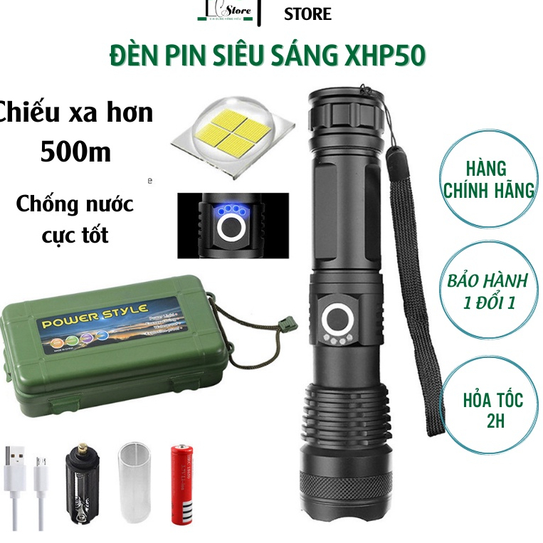 Đèn Pin XHP Siêu Sáng Cầm Tay Pin Trâu Chiếu Xa