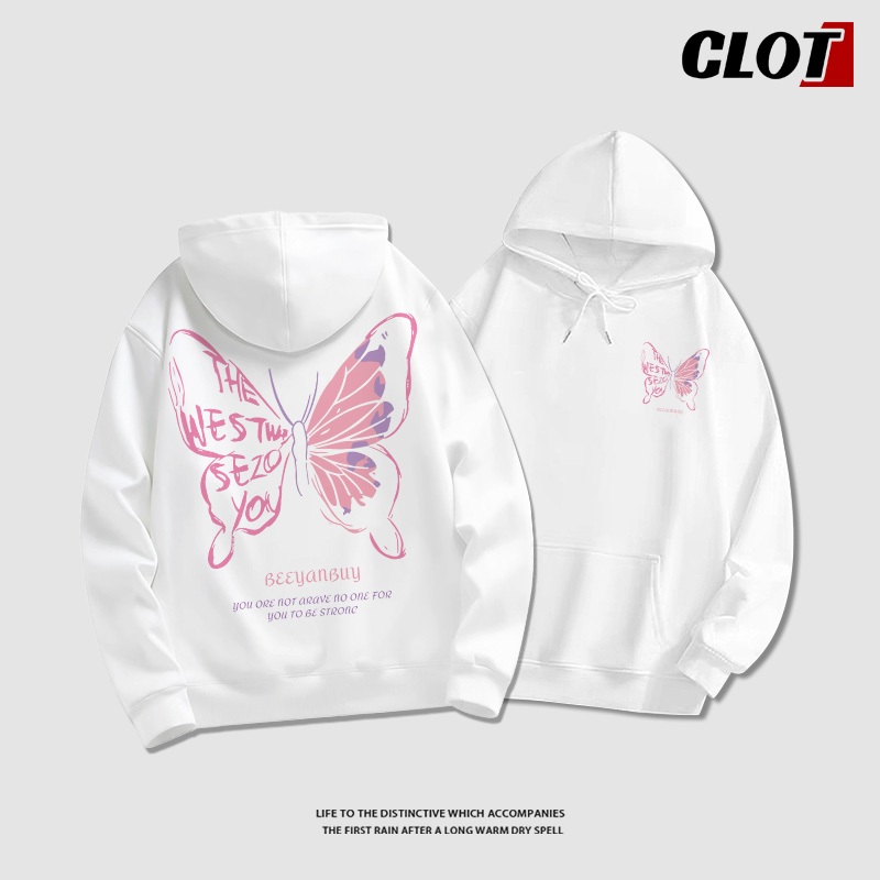 Áo Hoodie Đen nữ có mũ Cotton bigsize thời trang local brand CLOT Áo nỉ Vintage in pink butterfly Y0488