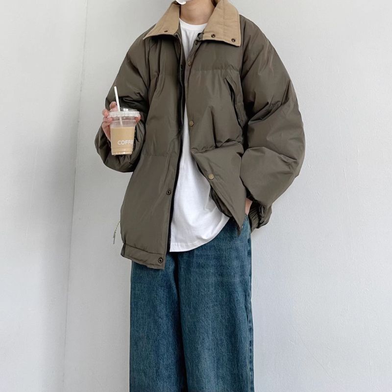 Áo Phao Nam Hàn Quốc Màu Tối Form Rộng Ấm Áp