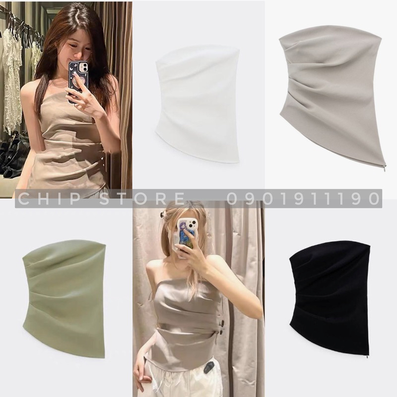 ÁO KIỂU LỆCH VAI NHÚN THÂN ZARA XUẤT DƯ XỊN