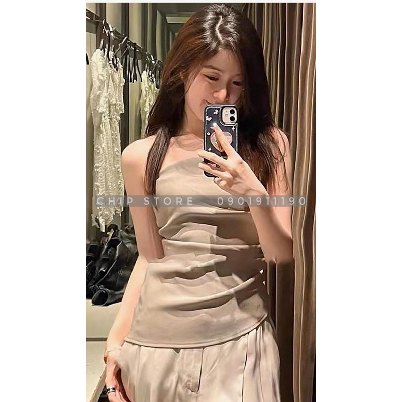 ÁO KIỂU LỆCH VAI NHÚN THÂN ZARA XUẤT DƯ XỊN