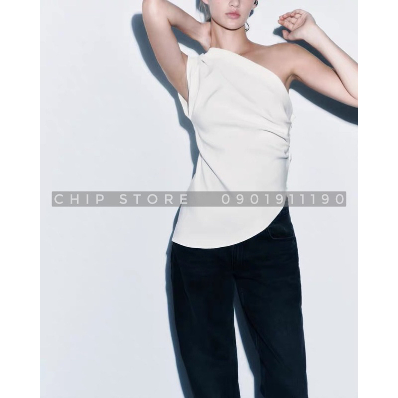 ÁO KIỂU LỆCH VAI NHÚN THÂN ZARA XUẤT DƯ XỊN