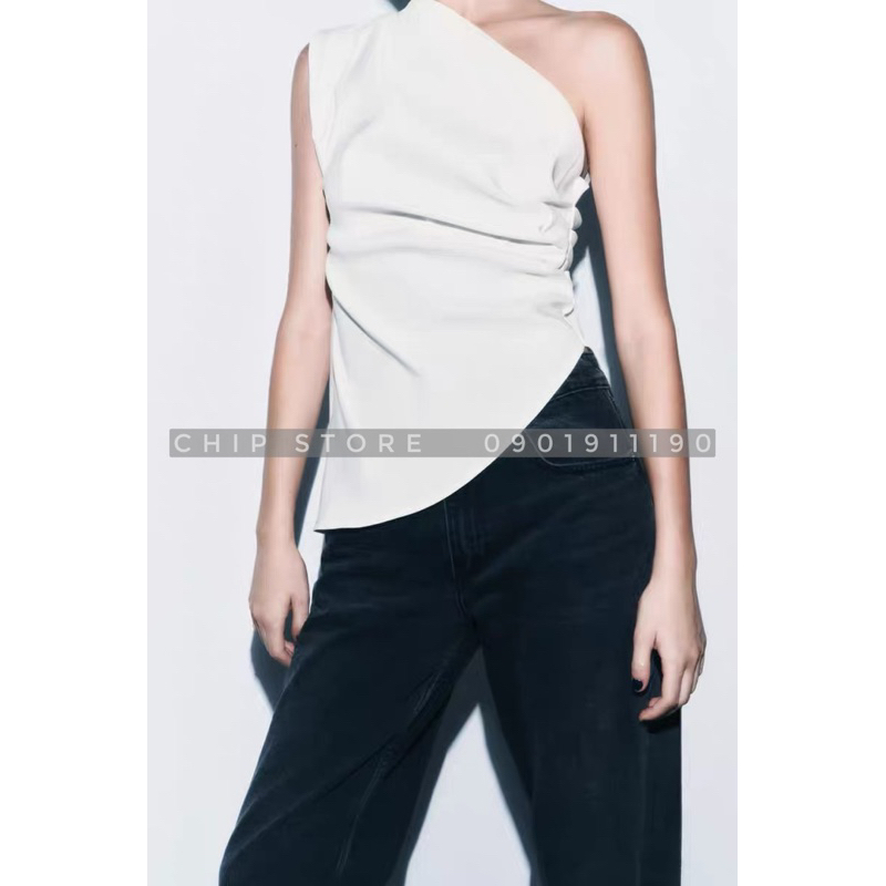 ÁO KIỂU LỆCH VAI NHÚN THÂN ZARA XUẤT DƯ XỊN