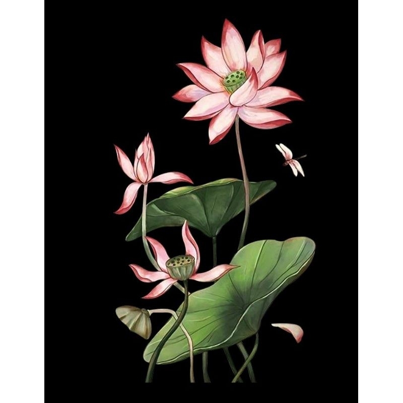 Hình ủi ép nhiệt, in áo. Mẫu Hoa sen HS4 in áo dài, áo bà ba, váy, yếm cho mẹ và bé