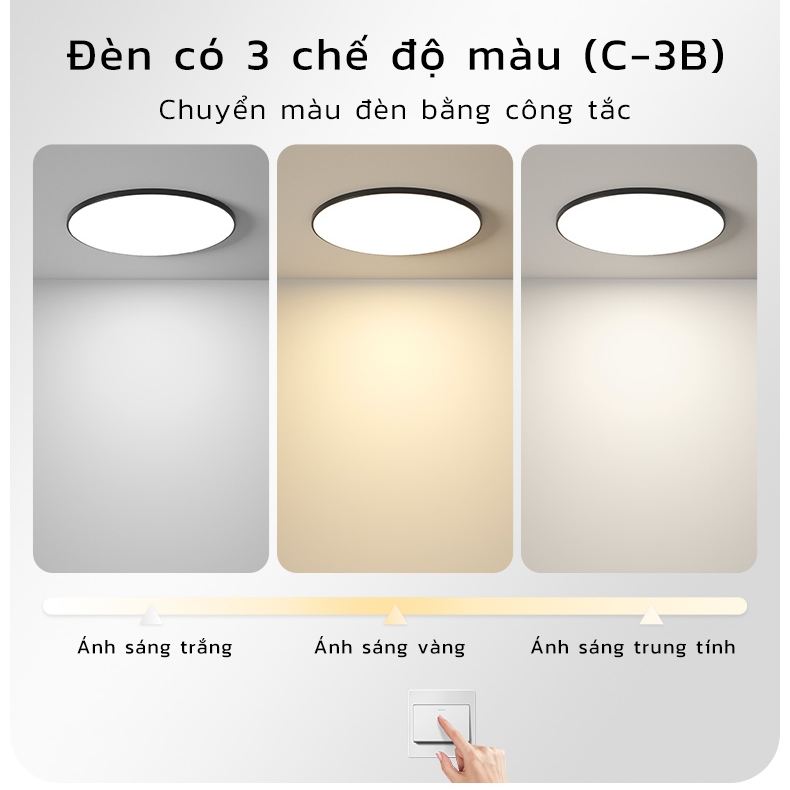 Đèn led âm trần tròn 3 màu 40W, kiểu dáng mỏng, màu trắng tinh khiết, ánh sáng trắng, màu ấm.