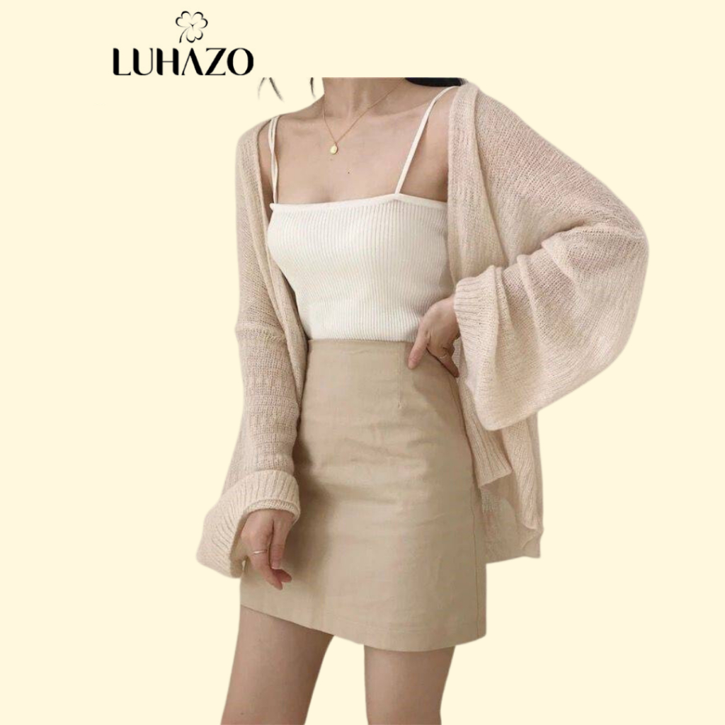 Áo Khoác Cardigan Len Mỏng Cho Nữ LUHAZO Phong Cách Ulzzang Phù Hợp Đi Đà Lạt, Dạo Biển, Labibi K4t3