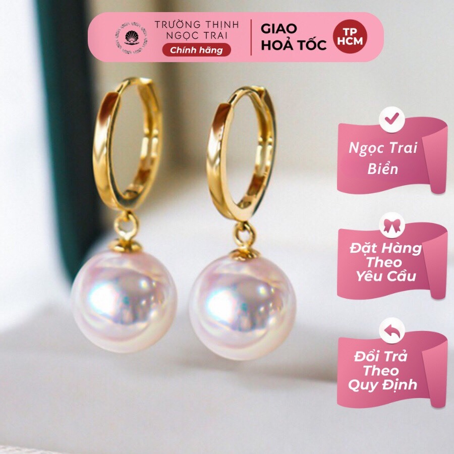 Khuyên Tai Ngọc trai Trắng Ánh Hồng 10ly Trẻ Trung - Ngọc Trai Trường Thịnh