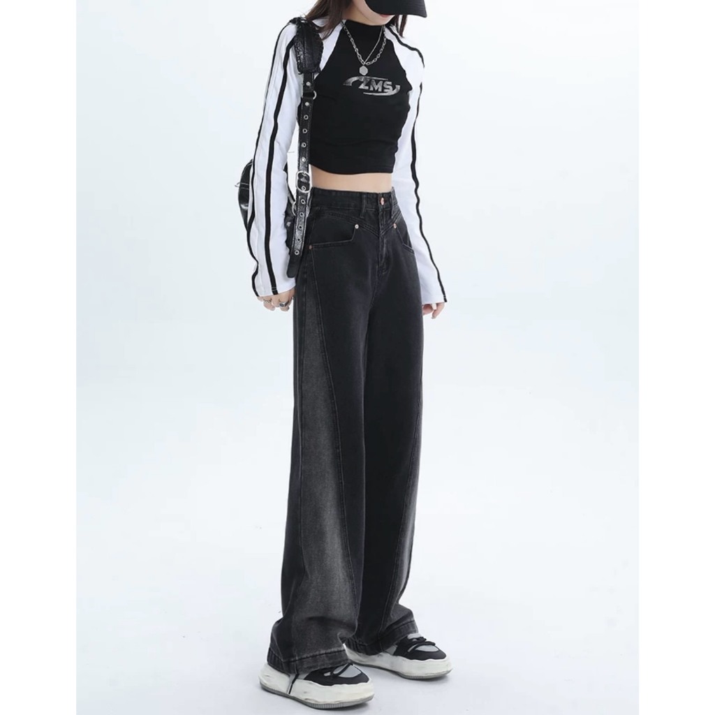 M125 Quần suông jeans nữ đen xám chất KHÔNG CO GIÃN