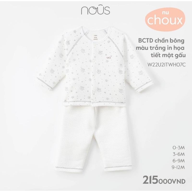 Bộ dài tay Nous cài giữa cho bé trai bé gái