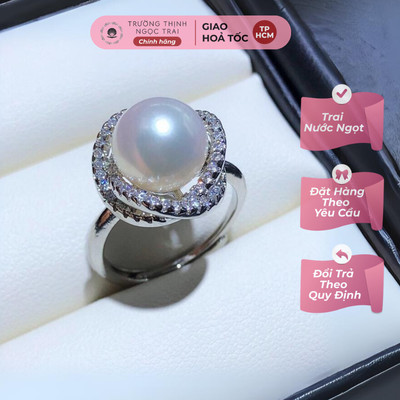 Nhẫn Bạc 925 Ngọc Trai Hạt 12ly Trắng Tinh Tế, Sang Trọng  - Ngọc Trai Trường Thịnh