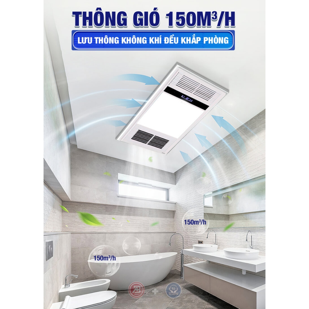 Quạt Sưởi, Đèn Sưởi Nhà Tắm, Quạt Sưởi Âm Trần TLC Tích Đèn Led - Làm Ấm Nhanh, Thiết Kế Hiện Đại, Điều Khiển Tự Động