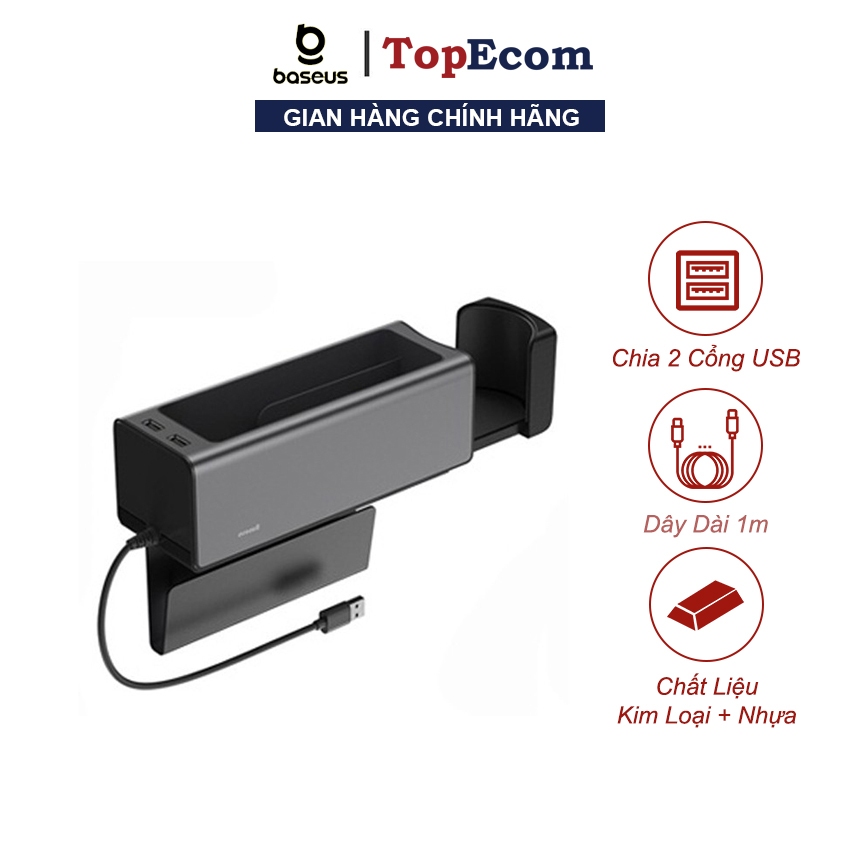 Hộp Để Đồ Trên Xe Hơi - Khay Đựng Đồ Trên Ô TÔ Baseus Deluxe Meta Tích Hợp Bộ Sạc 2 Cổng USB Chất Liệu Hợp Kim - TopEcom