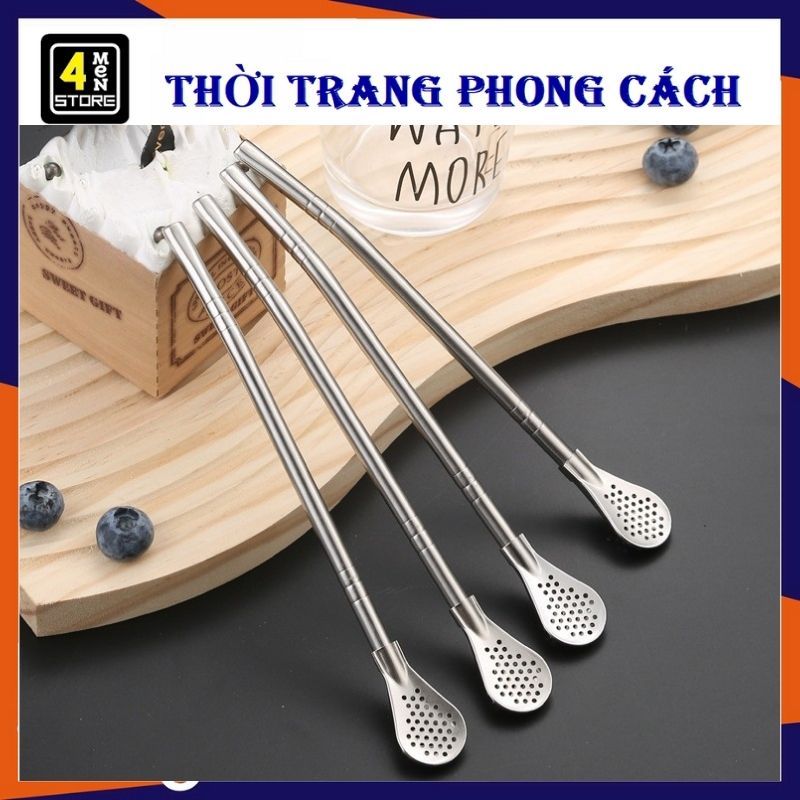Ống Hút Kiêm Muỗng Lưới Lọc Trà Inox Không Gỉ - Ống Hút Đa Năng Kiêm Thìa Tiện Lợi 2in1 Thiết Kế Hợp Vệ Sinh, Tinh Tế