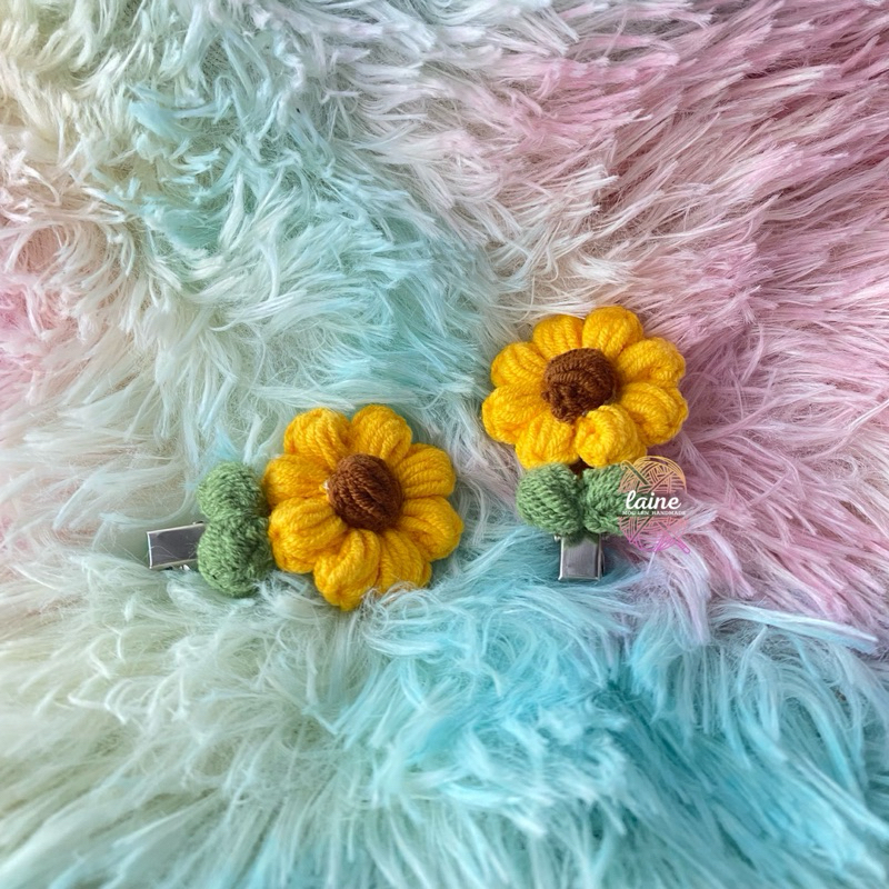KẸP TÓC HOA HƯỚNG DƯƠNG LEN crochet handmade (ẢNH THẬT)
