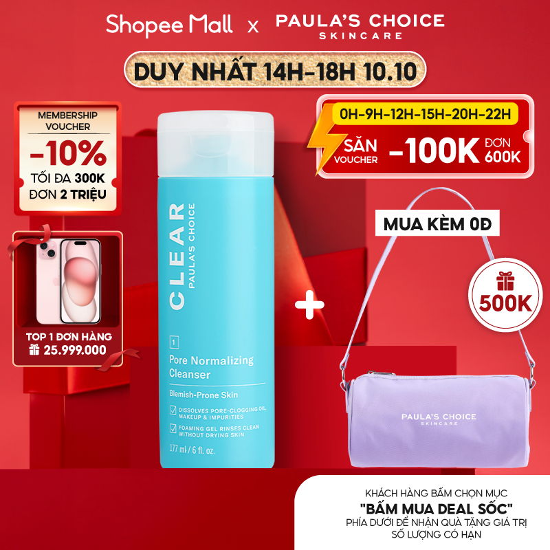 Sữa rửa mặt dạng gel ngăn ngừa mụn Paula’s Choice Clear Pore Normalizing Cleanser 177 ml 6002.1