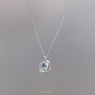 Dây chuyền vòng cổ nữ bạc s925 đính đá hành tinh xanh tròn Cá Jewelry DC30