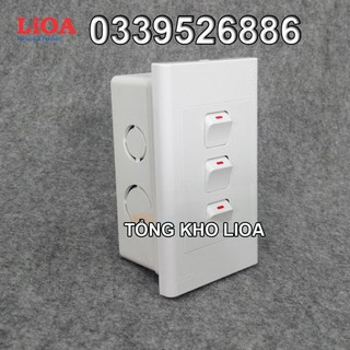 Combo 3 công tắc điện 1 chiều + mặt lỗ vuông LiOA - Lắp âm tường