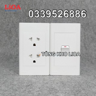 Combo ổ cắm điện đôi 3 chấu LiOA 16A 3520W + 1 công tắc điện - Lắp nổi