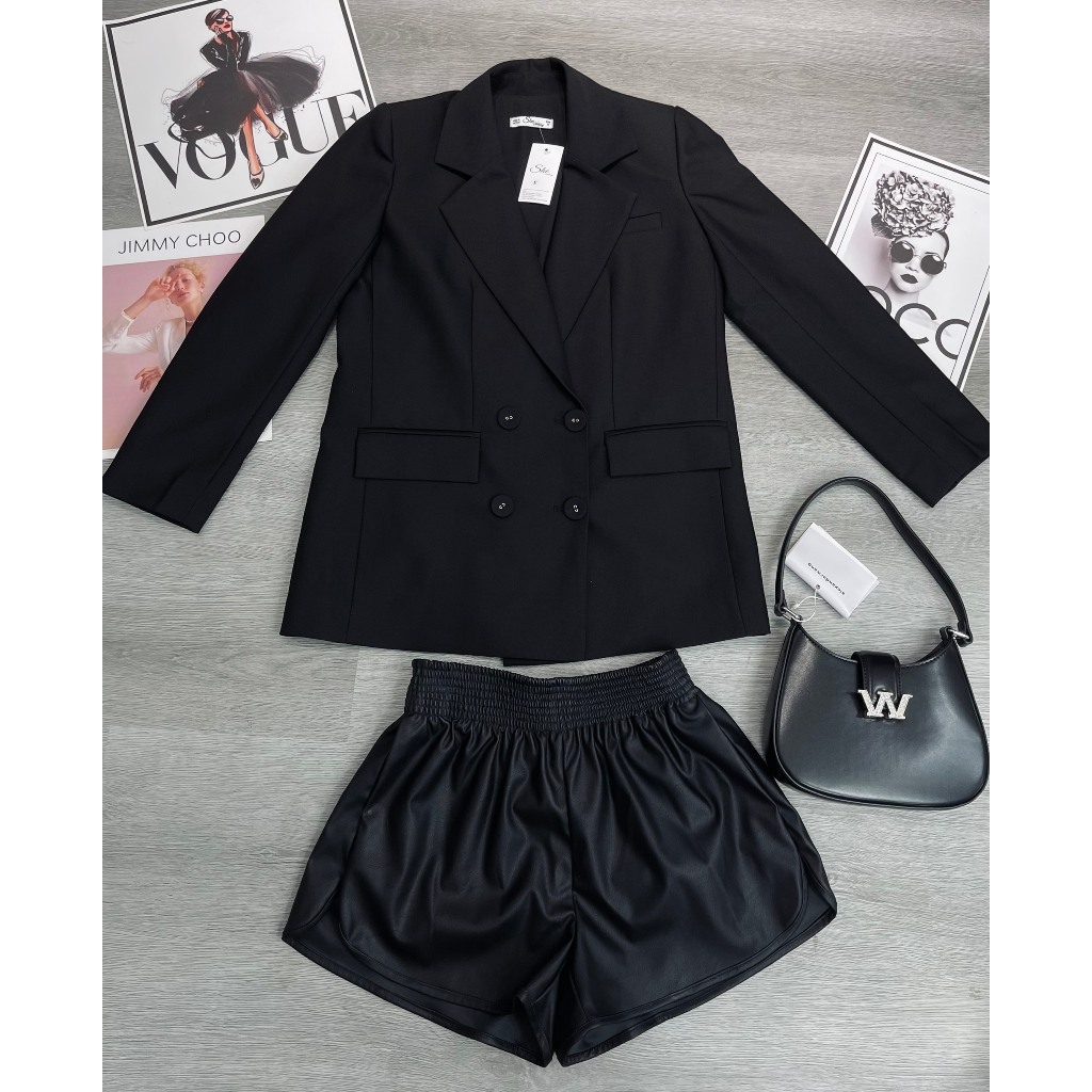 Áo vest đen dài tay cúc bọc AV133