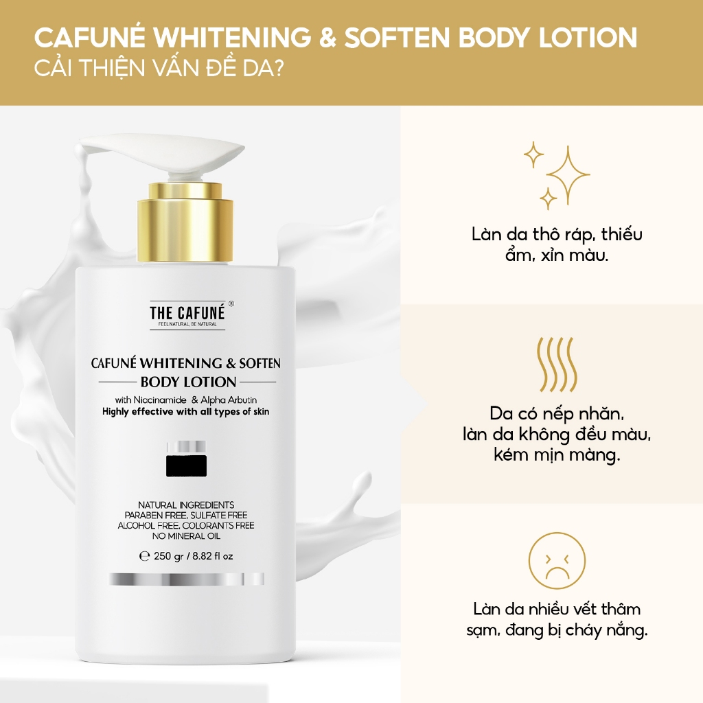 Kem Body Dưỡng Trắng Da The Cafuné Bản Nâng Cấp kết cấu dạng lotion, thẩm thấu nhanh, không nhờn rít dưỡng thể 250gram